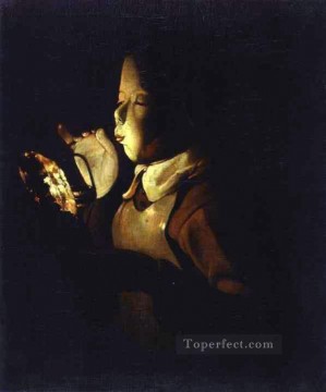 Niño soplando en la lámpara ABC con velas Georges de La Tour Pinturas al óleo
